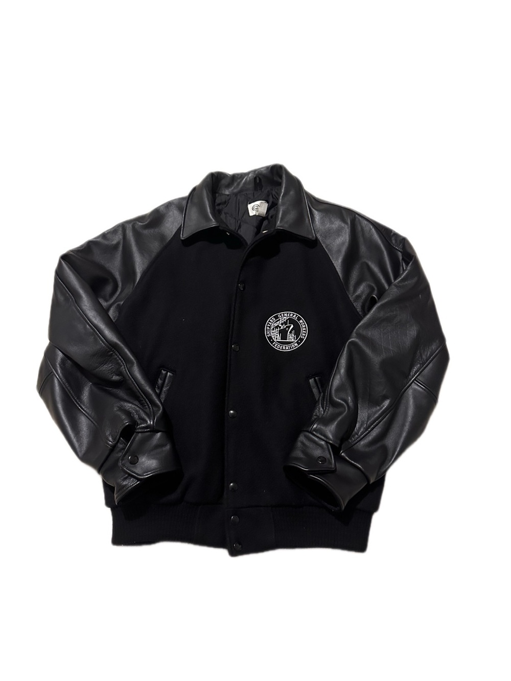 Men's Black Varsity Bomber Jacket with Leather Sleeves